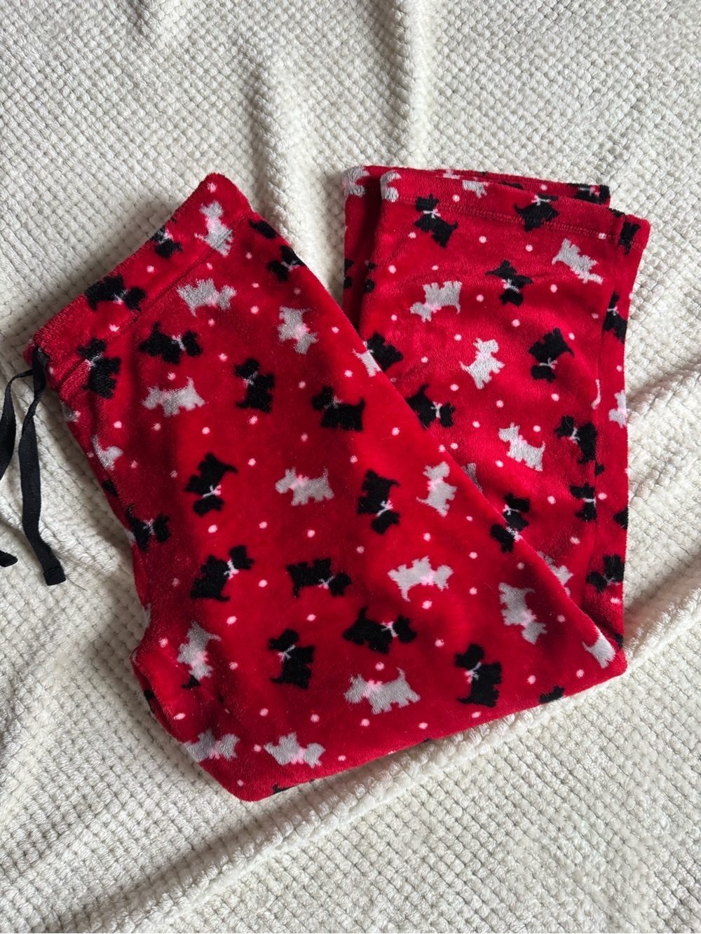 Fuzzy Pajama Pants with Black & White Scottie Dog Print